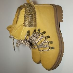 Tan Faux Suede Lumberjack boots.